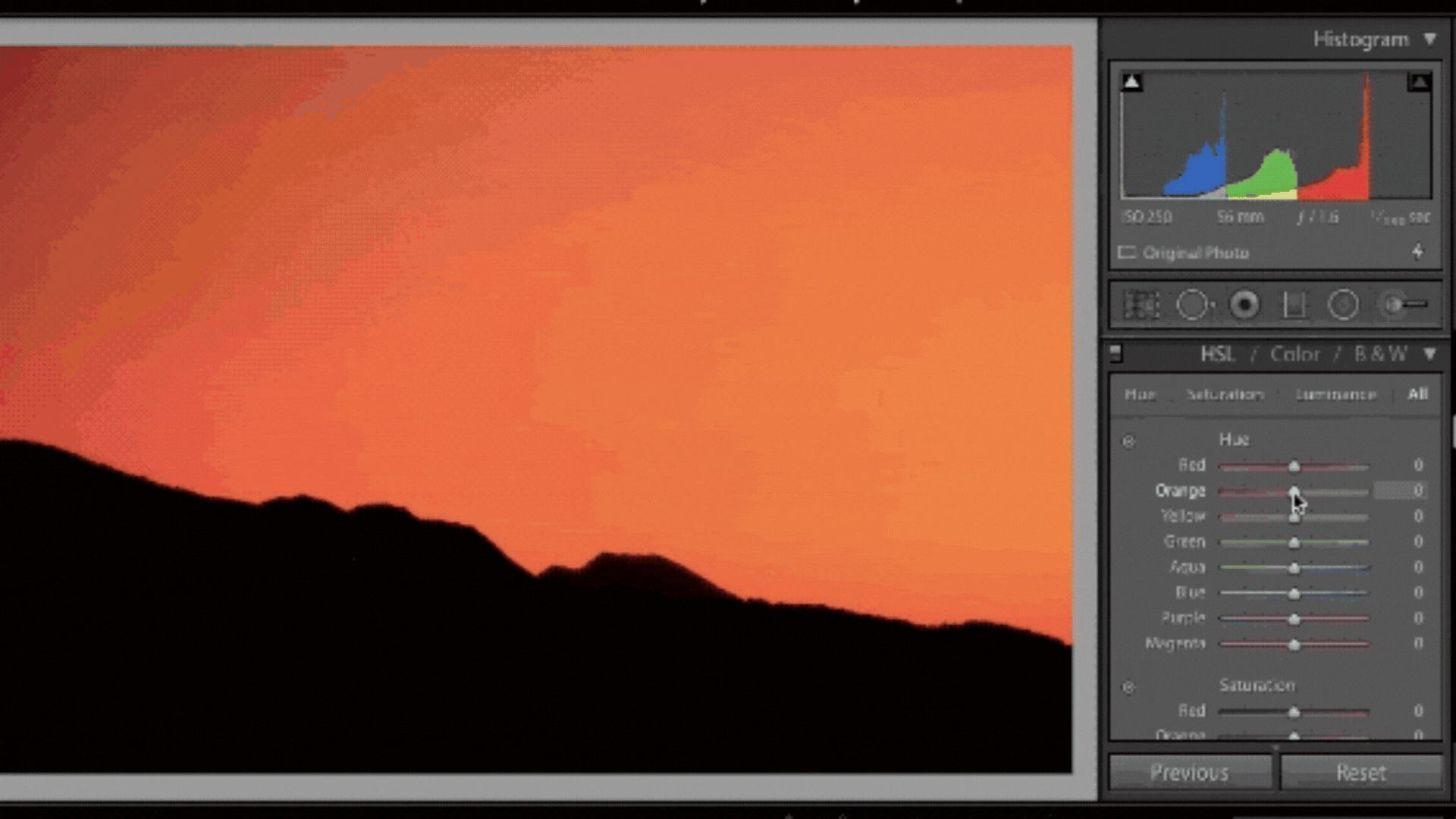 Hue slider in Lightroom